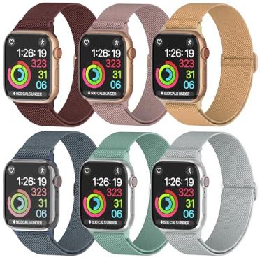 Imagem de Pulseiras de nylon unissex para Apple Watch 1/2/3/4/5/6/7/8/9/SE/Ultra 2 para 38 mm/40 mm/41 mm/42 mm/44 mm/45 mm/49 mm - Pacote variado 1-8 (pacote T - tamanho 45 mm)