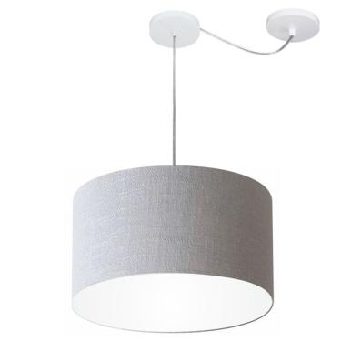 Imagem de Lustre Pendente Cilíndrico Com Desvio De Centro Md-4163 Cúpula Em Tecido 40x25cm Rustico Cinza - Bivolt