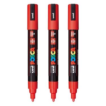 Imagem de posca Marcadores de tinta à base de água PC-5M, ponta média reversível (1,8-2,5 mm), vermelho, 3 unidades