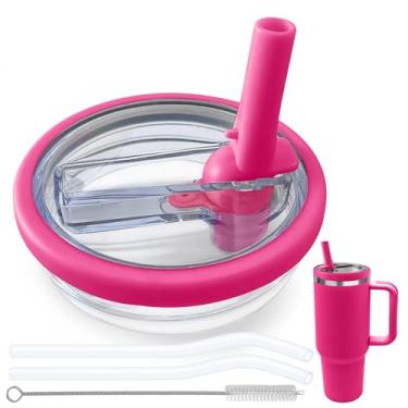 Imagem de Tampa de canudo flip compatível com Stanley Cup 850 g, tampa de substituição à prova de vazamento livre de BPA adequada para copo Stanley Quencher de 850 g, à prova de derramamento, 2 canudos, 1