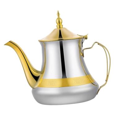 Imagem de IEUDNS Bule de chá de aço inoxidável, cafeteira com tampa, jarra de e água, 1,4L, chaleira de metal portátil, infusor para cozinha de hotel doméstico, Ouro Prata