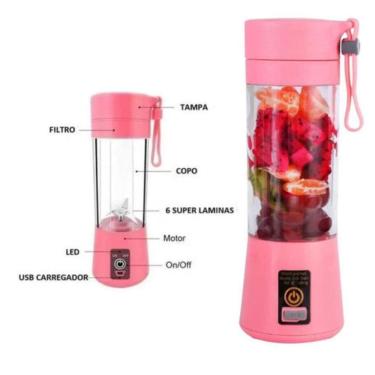 Imagem de Garrafa Mixer Liquidificador Copo Portátil Recarregável Rosa