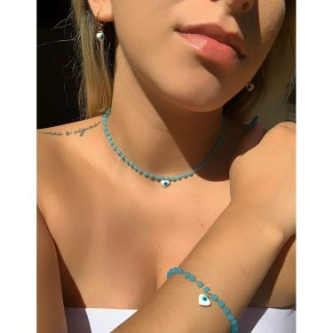 Imagem de Colar Brinco E Pulseira Olho Grego Folheado A Ouro 18K