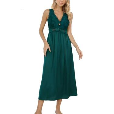 Imagem de Camisola ALCEA ROSEA de seda de cetim com renda para mulheres verde es