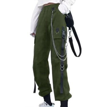 Imagem de Calças cargo Kisswow, cintura alta, folgada, punk, streetwear feminina
