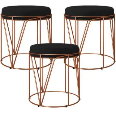 Imagem de Kit 03 Puffs Decorativo Aramado Bronze Zaya L02 Corano Preto - Lyam De