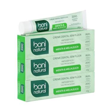 Imagem de Creme Dental com óleos naturais de Menta e Melaleuca Vegano e Natural, Sem Flúor, Sem Triclosan, Boni Natural, 90g, 3 unidades