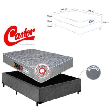 Imagem de Conjunto Casal Colchão Castor Sleep Max D33 Double Face Base Box Suede