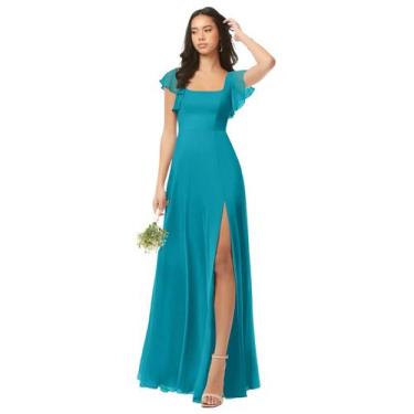 Imagem de Vestido de dama de honra Oisslec A Line Jade Chiffon Long US14