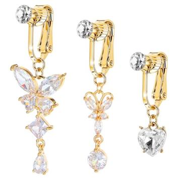 Imagem de Qianyu 5 peças de piercing de umbigo falso ouro coração borboleta para mulheres falso piercing de umbigo clipe de botão cirúrgico brincos não piercing joias anéis de umbigo para mulheres, Medium, Liga