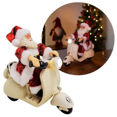 Imagem de Papai Noel na Lambreta Musical com Luzes e Movimento 20cm Natal Decorativo Premium