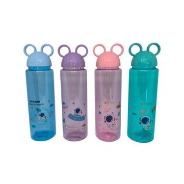 Imagem de Kit 4 garrafa 500ml infantil plástica tampa estampada escolar criança 