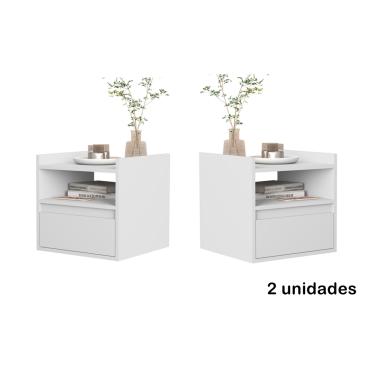 Imagem de Kit 2 Mesas de Cabeceira suspensa com porta basculante Michele Cor Branco - Comprar Moveis em Casa
