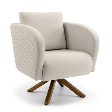 Imagem de Poltrona Dana Algodão Rústico Tressê Bege B-172 Base Giratória de Madeira - D'Rossi