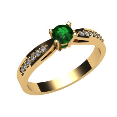 Imagem de Anel Ouro Amarelo Com Diamantes E Esmeralda 3,5 MM