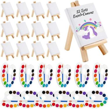 Imagem de Kit de pintura Zubebe Mini Canvas com cavalete e aquarela 12 cores