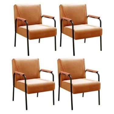 Imagem de Conjunto 4 Poltronas Jade Moderna Braço Metal Kit Cadeiras Decorativa 