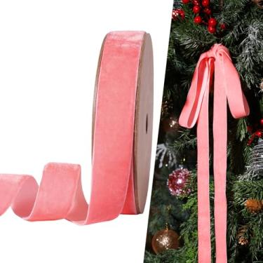 Imagem de LaRibbons Fita de veludo fina de 2,5 cm x 25 metros, fita de veludo rosa para árvore de Natal, embrulho de presente, laço de guirlanda, decoração ao ar livre