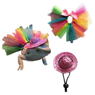 Imagem de Conjunto de 2 peças de chapéu de coelho de lagarto de Halloween, vestido tutu, chapéu ajustável para animais de estimação pequenos, porquinhos-da-índia, furões e outros animais pequenos, roupas de