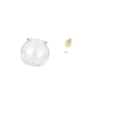 Imagem de Fenteer Enfeite de Aquário de Folha de Metal Transparente, Pequeno Vaso Redondo para Aquário, Escultura de Mesa para Escritório, Casa, Estante, Bar, Decoração