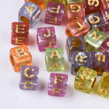 Imagem de Ipotkitt Cubo de acrílico de 500 g, 6 mm, aproximadamente 3000 peças, com letras aleatórias, letras quadradas, letras do alfabeto, espaçador, contas, para artesanato, faça você mesmo, joias, colar