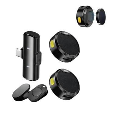 Imagem de Microfone Lapela Sem Fio DUPLO Tipo C com Ímã Áudio Profissional ANTI-RUÍDO - Preto