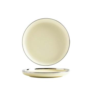 Imagem de Pratos de porcelana com bordas prateadas coloridas com vento de creme doméstico delicado - prato raso de 20 cm