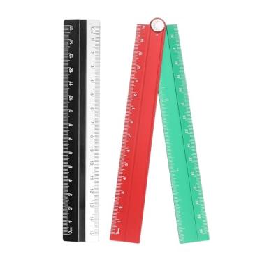 Imagem de Generic Kit de régua dobrável e reta 30/15 cm transferidor de plástico de liga de alumínio métrico régua angular dobrável para sala de aula em casa, escritório, vermelho-verde