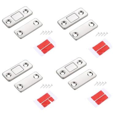 Imagem de Pacote com 4 travas magnéticas ultrafinas de porta de armário para ímãs de gavetas, fechaduras adesivas para armário de cozinha, fecho magnético de porta, trava adesiva de ímãs