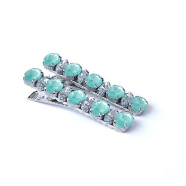 Imagem de 2 Unidades presilhas de cabelo bico de pato pedraria oval Cristal verdecl – Elegantes e Brilhantes, dia a dia