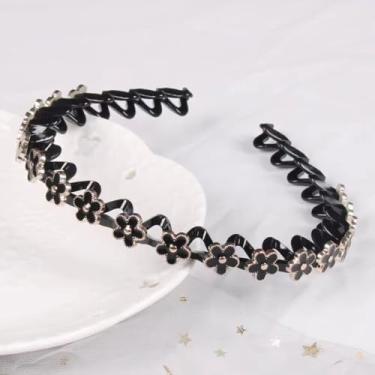 Imagem de Argolas de cabelo onduladas femininas trançadas flor de strass com artefato de cabeça dentada para arrumar cabelos quebrados
