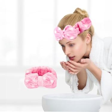 Imagem de Bandanas femininas, faixas de cabeça de maquiagem de bolinhas rosas, tiaras macias com elástico para lavar o rosto, maquiagem, cuidados com a pele, festas