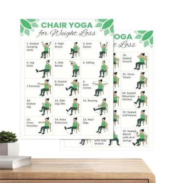 Imagem de Gráfico De Yoga Em Cadeira,Gráficos De Treino De 30 Dias,2 Peças Guia De Yoga Na Cadeira Para Treinador Pessoal - Para Casa Sénior Iniciante Mobilidade Equilíbrio Flexibilidade Fitness