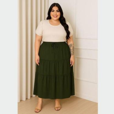 Imagem de Saia Longa Feminina Plus Size 3 Marias Forrada Crepe Duna Não Amassa  
