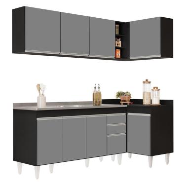 Imagem de Armário De Cozinha Modulado De Canto Esquerdo 4 Peças Cp51 Com Pia Inox Preto-cinza - Lumil