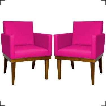 Imagem de Kit 2 Poltronas Decorativa Para Sala Recepção Consultório Escritório Base Em Madeira Divine Corino