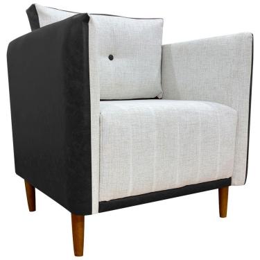 Imagem de Poltrona Decorativa Para Sala Recepção Consultório Aviv Luxo Corino E Linho