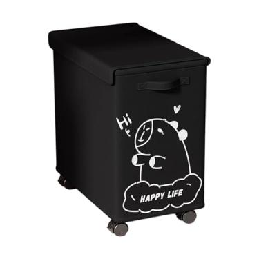 Imagem de Fenteer Carrinho utilitário para lavanderia sob a mesa com tampa e rodinhas, cesto de armazenamento leve e com rodinhas para vestiários cafés, Black Capybara L