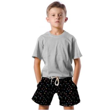 Imagem de Shorts Infantil Bermuda Calção Praia Verão Estrelas Luas Colorido Spac