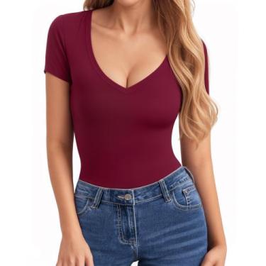 Imagem de Blusas CLOZOZ de manga curta, manga comprida e decote em V para mulher