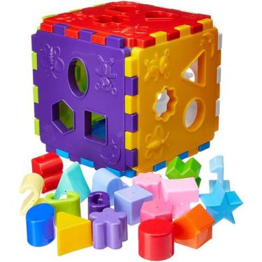 Imagem de Cubo didático desmontado colorido mercotoys peças de encaixar números 