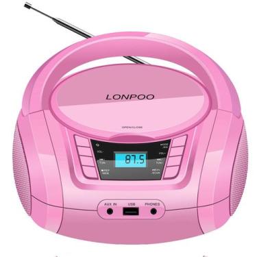 Imagem de Leitor de CD portátil LONPOO Boombox Rádio FM USB Bluetooth 28cm
