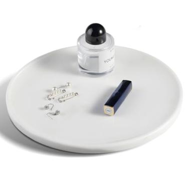 Imagem de Karibiber Bandeja de mármore, bandeja de servir redonda de 30 x 2 cm para cozinha e mesa de centro, bandeja de banheiro para balcão, bandeja decorativa, bandeja coletora para frutas, bandeja branca