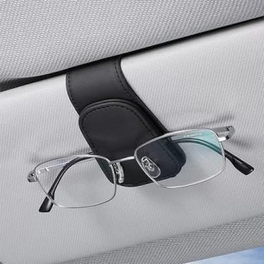 Imagem de Couslcd 2 peças de suportes de óculos de sol para viseira de sol de carro, suporte de óculos de couro, suporte magnético para óculos e clipe de cartão de bilhete, acessórios interiores automotivos