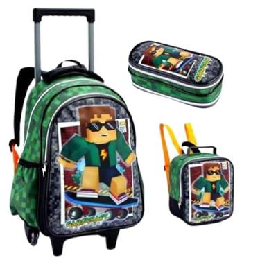 Imagem de Kit Mochila Rodinha Infantil Escolar Block Game, 3 Peças, Menino