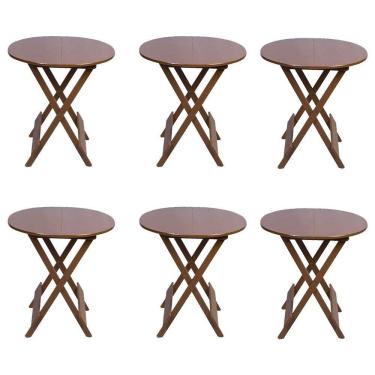 Imagem de Kit 6 Mesas Redondas Dobráveis Em Madeira Maciça 70X70 Imbuia Ideal Para Bares E Restaurantes