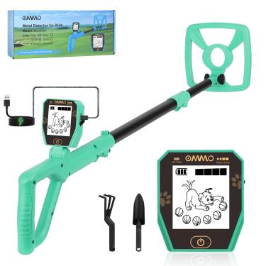 Imagem de OMMO Detector de metal, bateria embutida recarregável, detector de metais infantil com visor LCD divertido, detectores de metal ajustáveis para crianças com bobina de busca IP67 à prova d'água de 16,5