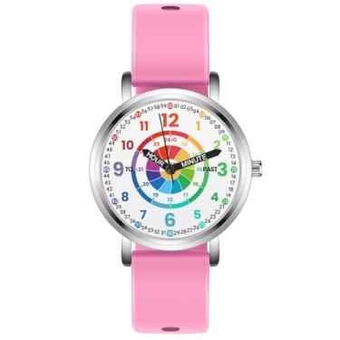 Imagem de Kchss Relógios infantis, relógio infantil para aprendizagem, hora de aprendizagem e tempo fácil de ler, relógio analógico para meninos e meninas de 3 a 11 anos, 15. Tábua de dardos - pulseira rosa, 4