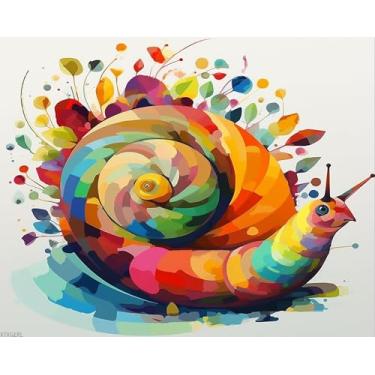 Imagem de XTXGERL Kit de pintura DIY Paint by Numbers para adultos com telas de arte pré-impressas de 40 x 50 cm, tintas acrílicas e 3 pincéis, ideal para iniciantes, caracol colorido, animal