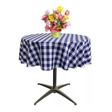 Imagem de Genérico, Toalha De Mesa Redonda Prática Impermeável 1,40 Xadrez Azul Nome do desenho:Xadrez/Azul;Cor:Branca e Azul